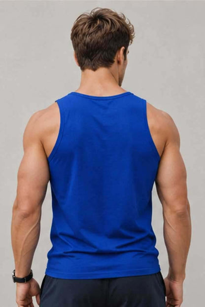 Men's Cotton Blue Vest 100% Cotton Sleeveless Tank Top Gym Workout Summer T-Shirt