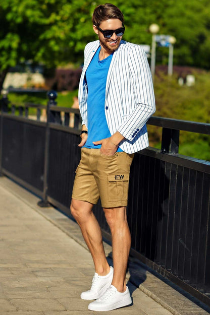 Men's Elastic Waist Cargo Khaki Short Lightweight Multi Pocket Outdoor Combat Short