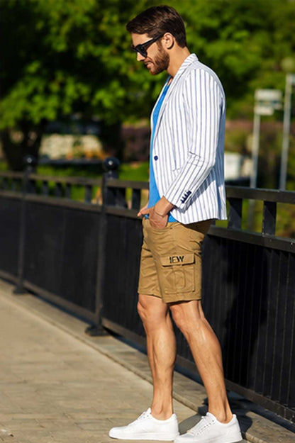 Men's Elastic Waist Cargo Khaki Short Lightweight Multi Pocket Outdoor Combat Short