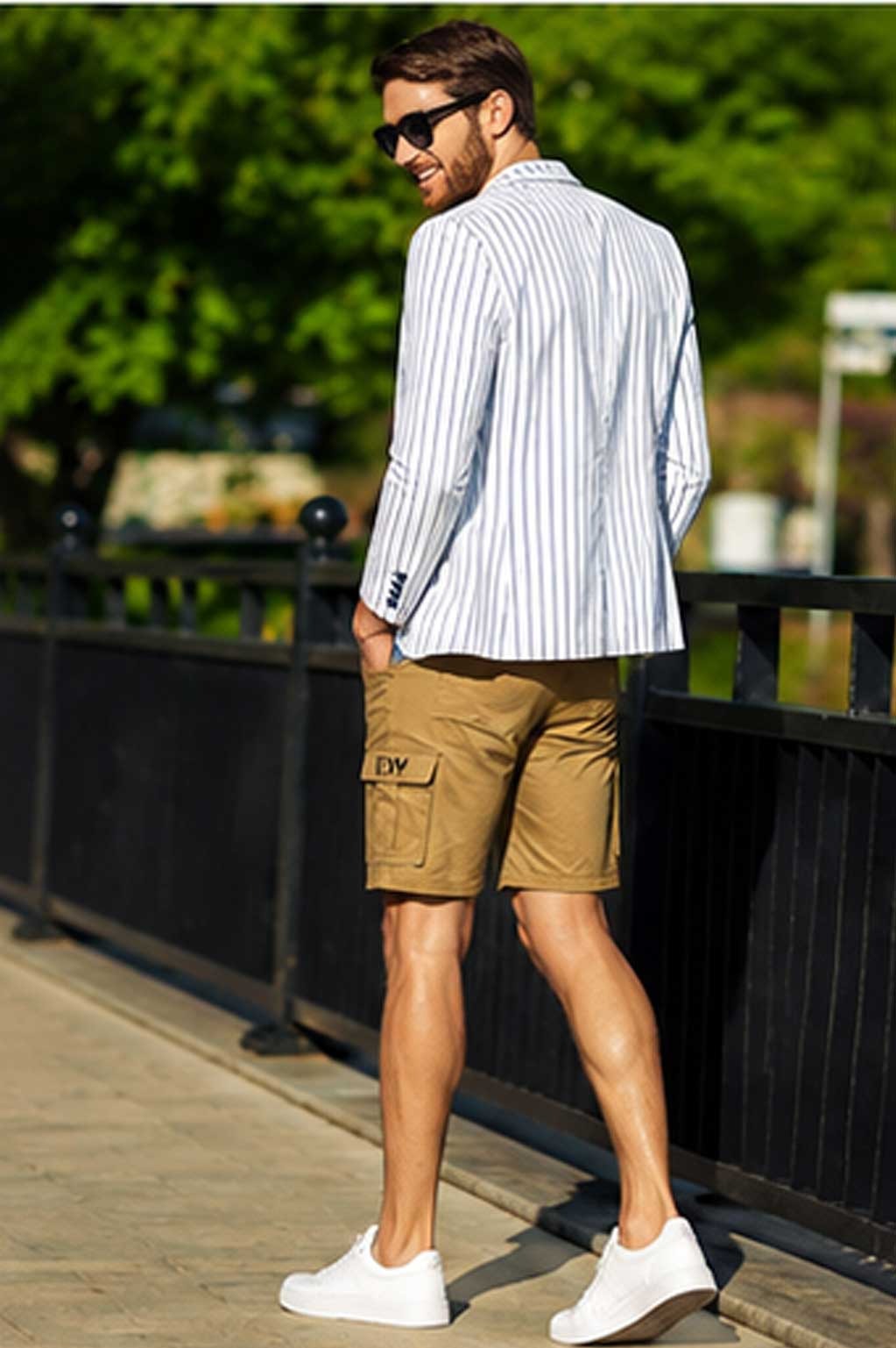 Men's Elastic Waist Cargo Khaki Short Lightweight Multi Pocket Outdoor Combat Short