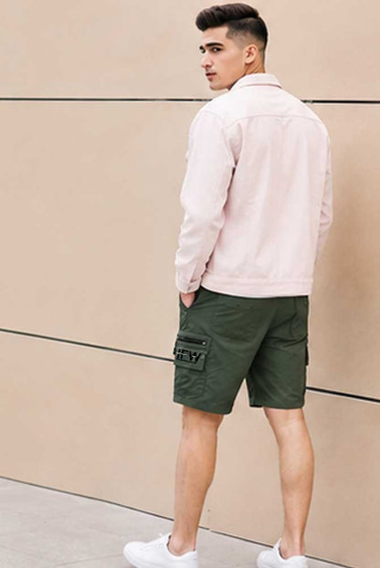 Men's Elasticated Waist Lightweight Cargo Combat Olive Green Short Multi Pocket Casual Work Short