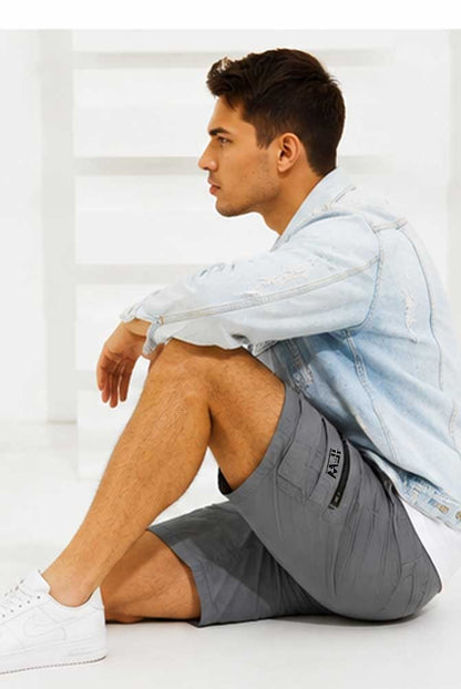 Men's Lightweight Elasticated Waist Combat Cargo Grey Short for Casual & Outdoor Wear
