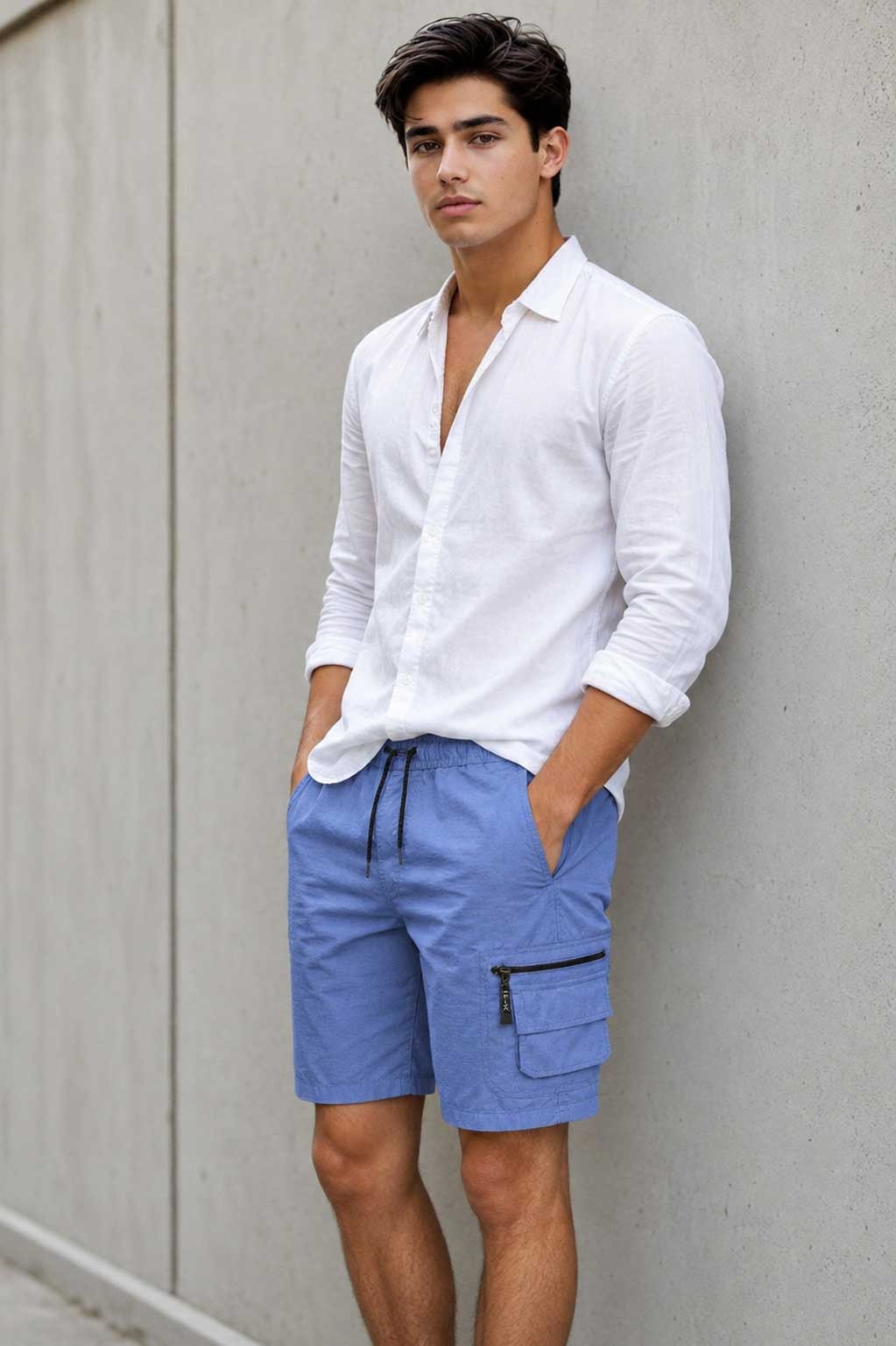 Men’s Cargo Combat Multi Pocket Elastic Waist Lightweight Blue Short