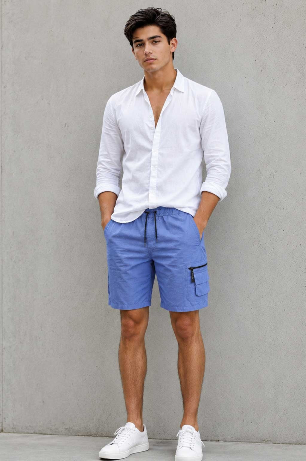 Men’s Cargo Combat Multi Pocket Elastic Waist Lightweight Blue Short
