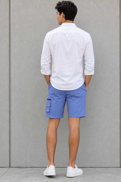 Men’s Cargo Combat Multi Pocket Elastic Waist Lightweight Blue Short