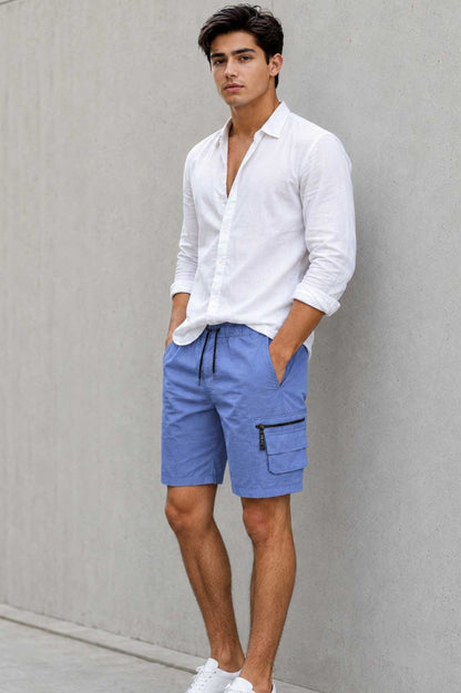 Men’s Cargo Combat Multi Pocket Elastic Waist Lightweight Blue Short