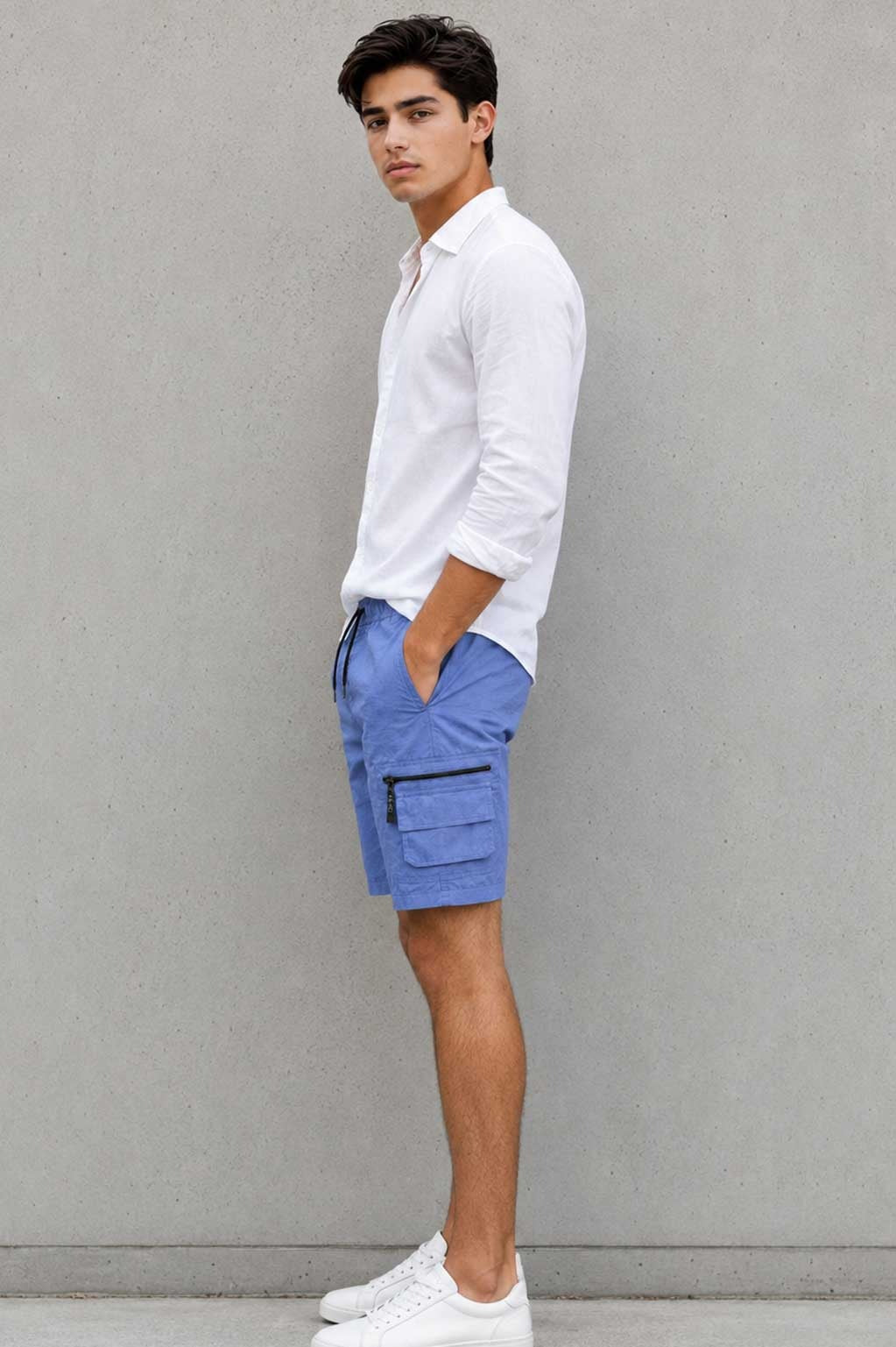 Men’s Cargo Combat Multi Pocket Elastic Waist Lightweight Blue Short