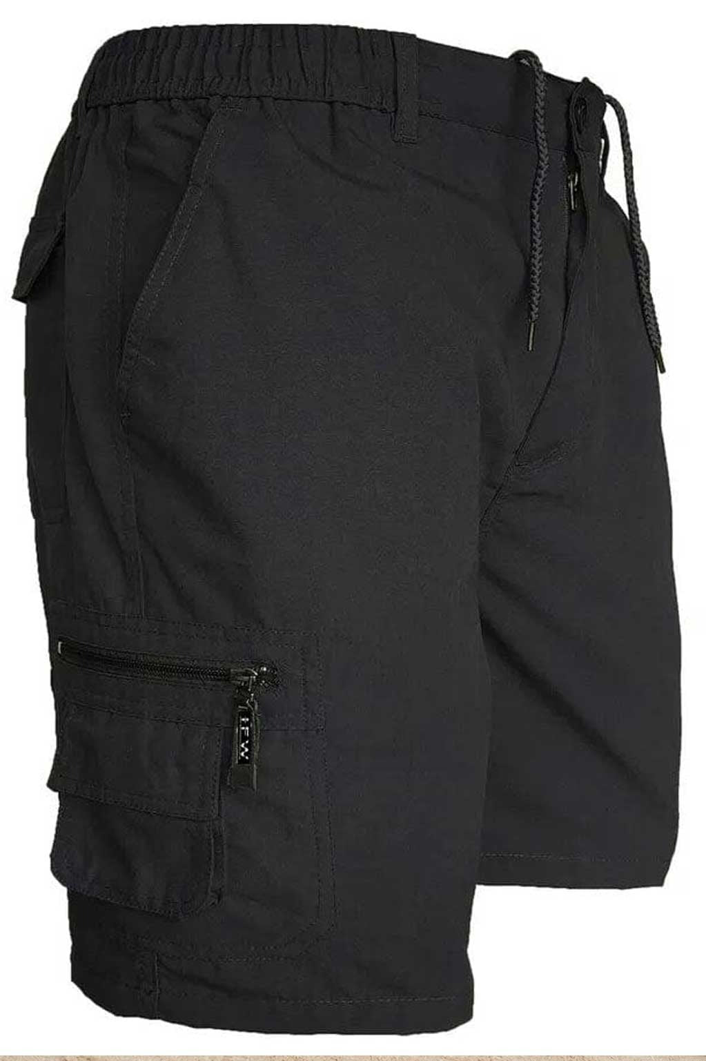 Men's Cargo Combat Black Short – Lightweight Multi Pocket Elastic Waist Casual Short