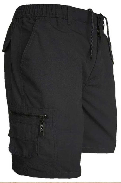 Men's Cargo Combat Black Short – Lightweight Multi Pocket Elastic Waist Casual Short