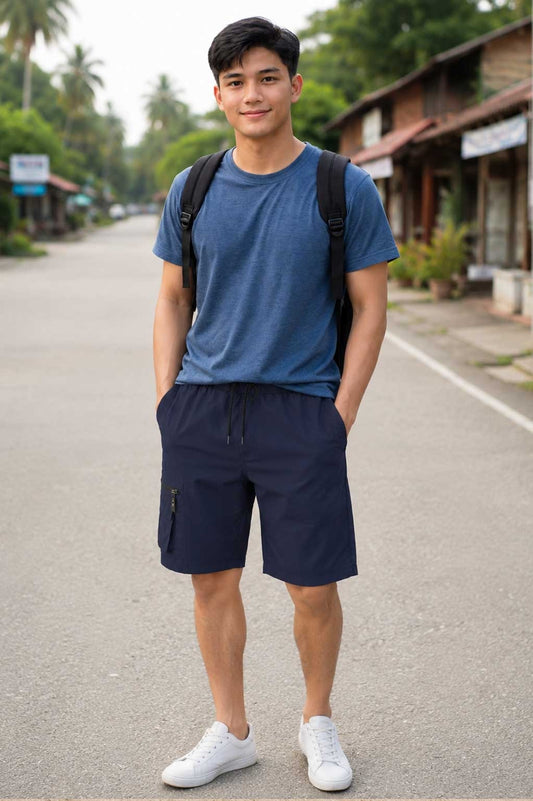 Men's Casual Cargo Navy Short – Multi Pocket Lightweight Summer Combat Short