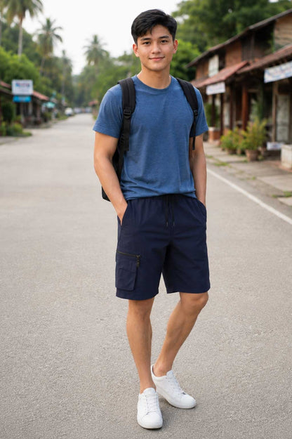 Men's Casual Cargo Navy Short – Multi Pocket Lightweight Summer Combat Short