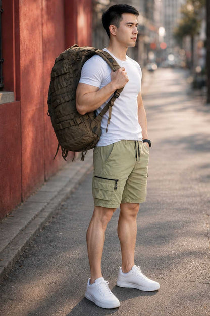 Men's Combat Cargo Beige Short – Breathable Elastic Waist Outdoor Short