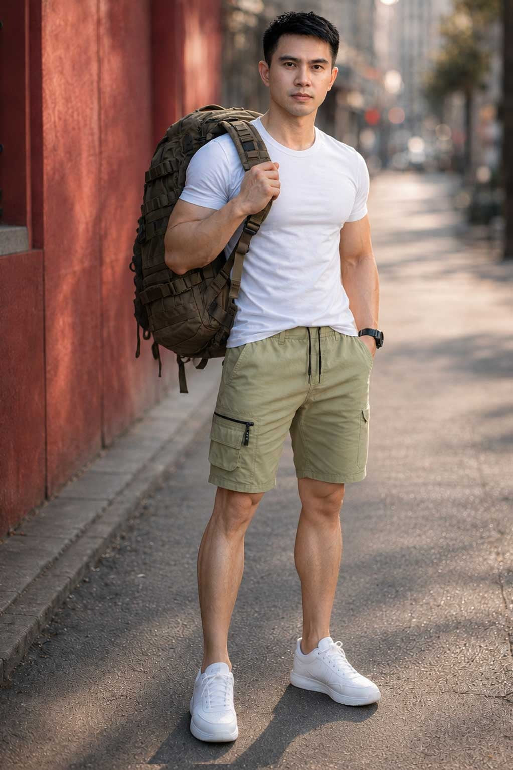 Men's Combat Cargo Beige Short – Breathable Elastic Waist Outdoor Short