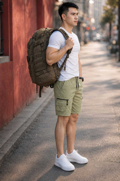 Men's Combat Cargo Beige Short – Breathable Elastic Waist Outdoor Short