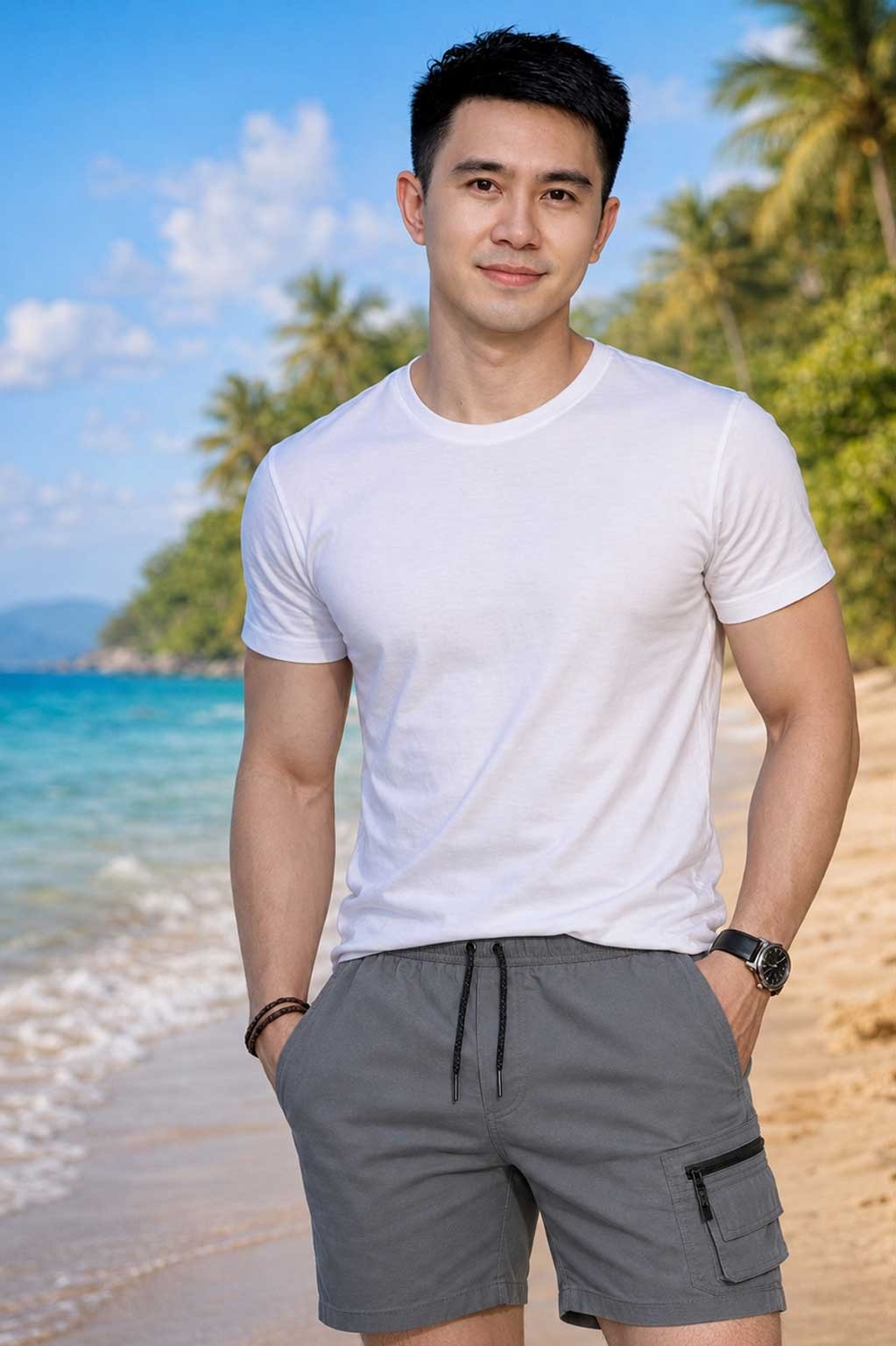 Men's Lightweight Cargo Grey Short with Elastic Waist & Multi Utility Pockets