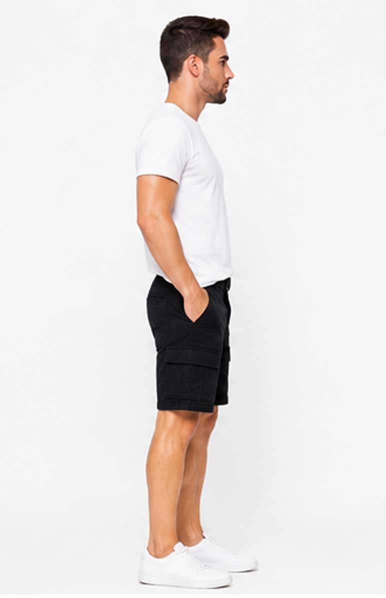 Men’s Lightweight Cotton Twill Multi Pocket Belted Black Short