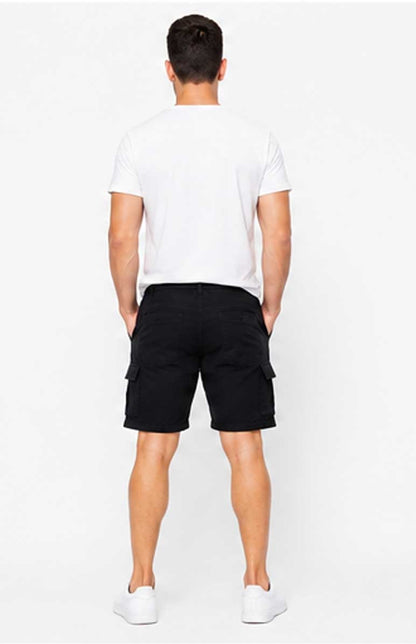 Men’s Lightweight Cotton Twill Multi Pocket Belted Black Short