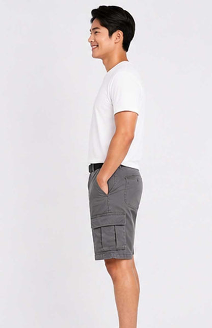 Men's Lightweight Cotton Twill Multi-Pocket Belted Cargo Grey Short