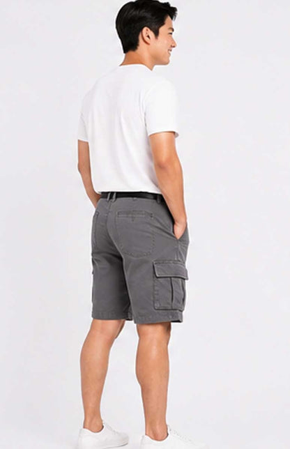 Men's Lightweight Cotton Twill Multi-Pocket Belted Cargo Grey Short