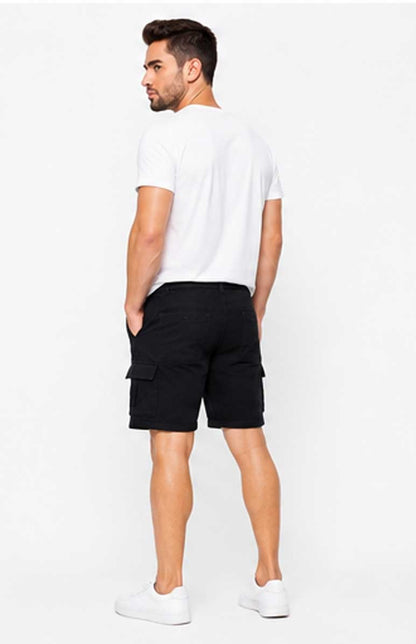 Men’s Lightweight Cotton Twill Multi Pocket Belted Black Short