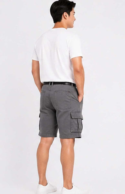 Men's Lightweight Cotton Twill Multi-Pocket Belted Cargo Grey Short