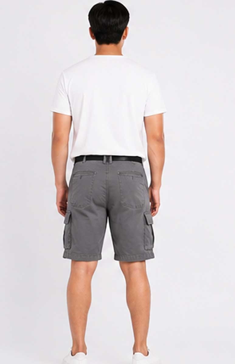 Men's Lightweight Cotton Twill Multi-Pocket Belted Cargo Grey Short