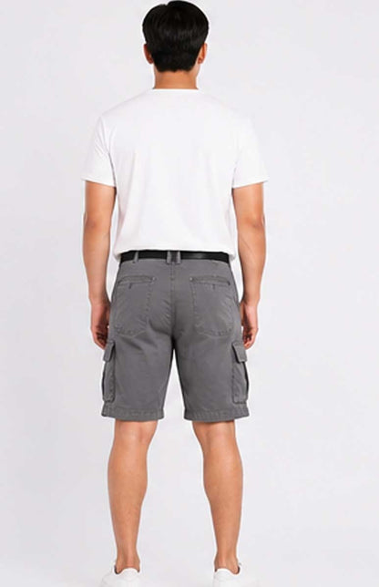 Men's Lightweight Cotton Twill Multi-Pocket Belted Cargo Grey Short