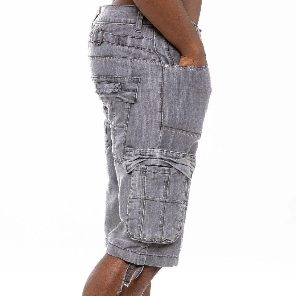 Men’s Cargo Combat Multi-Pocket Denim Shorts