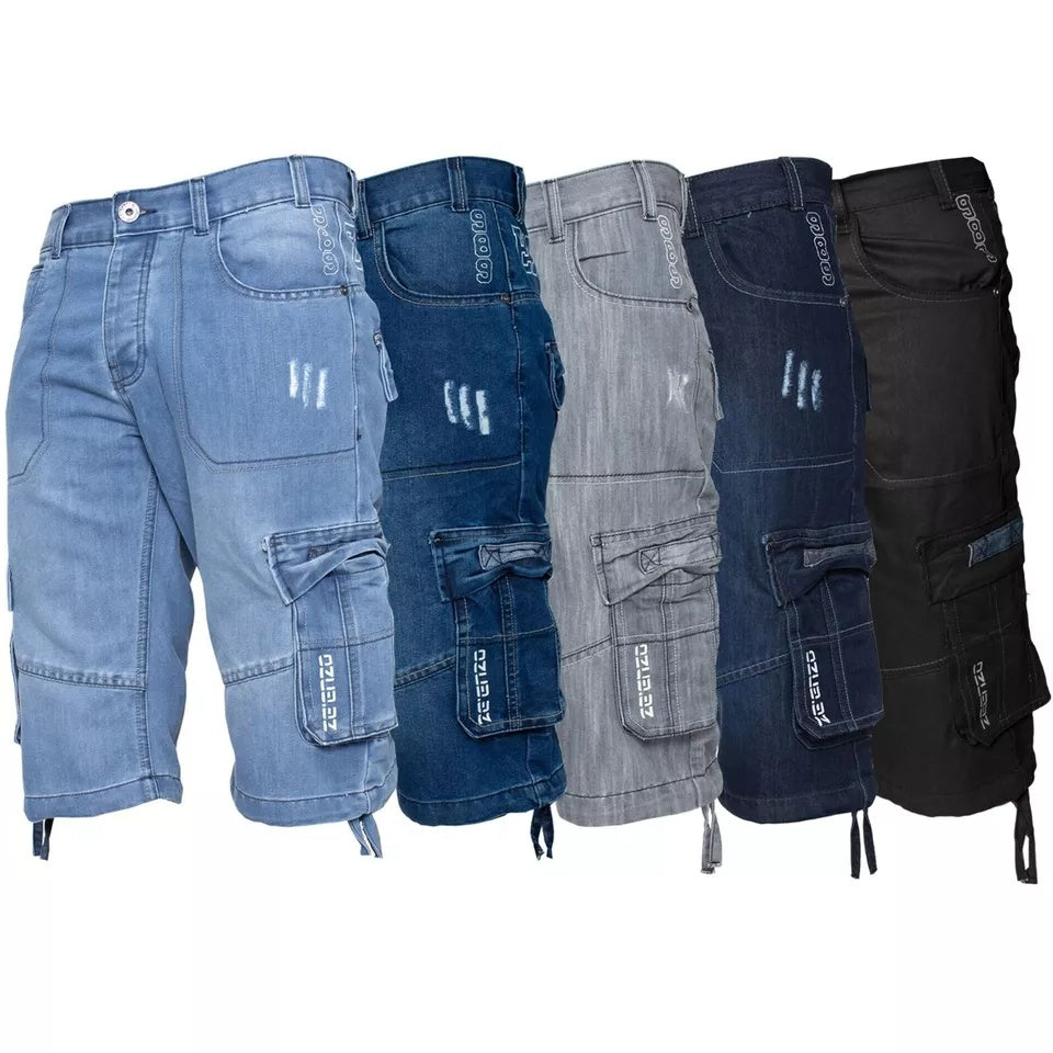 Men’s Cargo Combat Multi-Pocket Denim Shorts